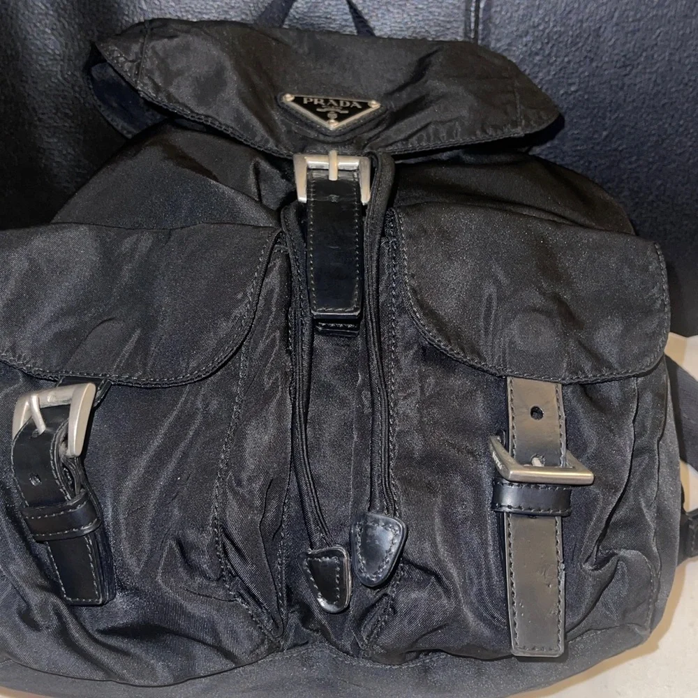 Black Vintage Prada Tessuto Nylon Backpack Unisex (Small Size) w/ AD COA